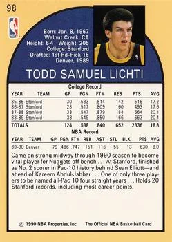 1990-91 Hoops Todd Lichti RS #98 card back image