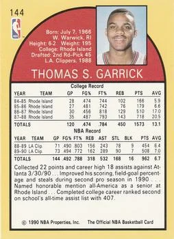 1990-91 Hoops Tom Garrick #144 card back image