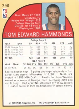 1990-91 Hoops Tom Hammonds #298b card back image