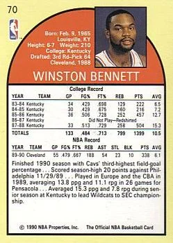1990-91 Hoops Winston Bennett RS #70 card back image