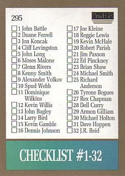 1990-91 SkyBox Checklist: 1-64 #295 card image
