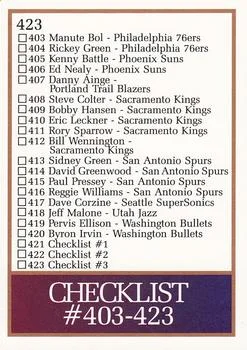 1990-91 SkyBox Checklist: 383-423 #423 card back image