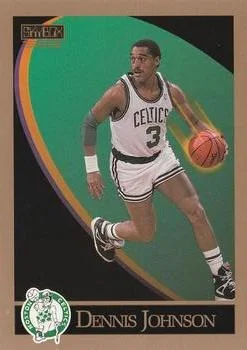 1990-91 SkyBox Dennis Johnson SP"Dennis" on front #16 card image