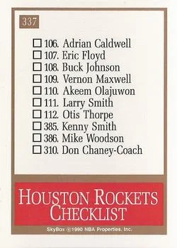 1990-91 SkyBox Houston Rockets Logo/Checklist #337 card back image