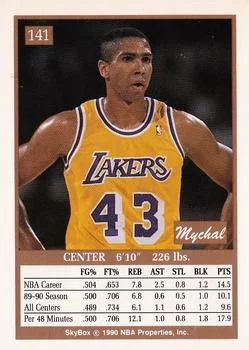 1990-91 SkyBox Mychal Thompson #141 card back image
