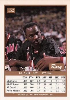 1990-91 SkyBox Rory Sparrow SP #152 card back image