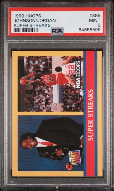 1990 Hoops Magic Johnson/Michael Jordan Super Streaks #385 card image