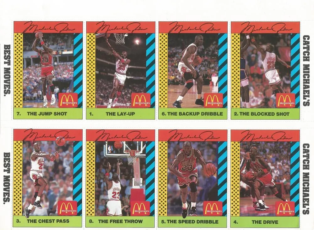 1990 McDonald's Sports Tips Michael Jordan Original 8-Card Sheets #1-8 card image