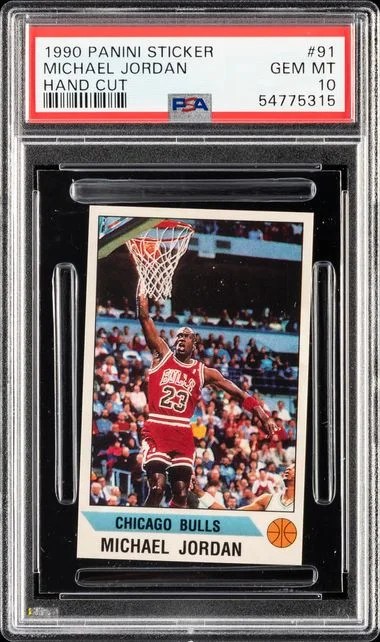1990 Panini Michael Jordan Sticker Hand Cut #91 card image