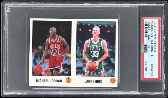 1990 Panini Sticker # Larry Bird-L/Michael Jordan-K #no-number card image