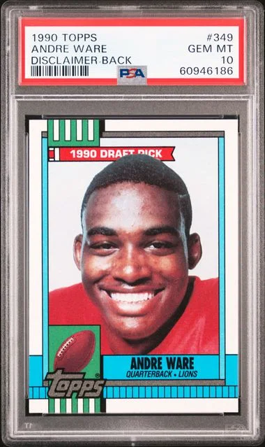 1990 Topps Andre Ware Disclaimer Back #349 card image
