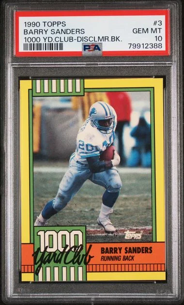 1990 Topps Barry Sanders 1000 Yard Club Disclaimer Back #3 card image
