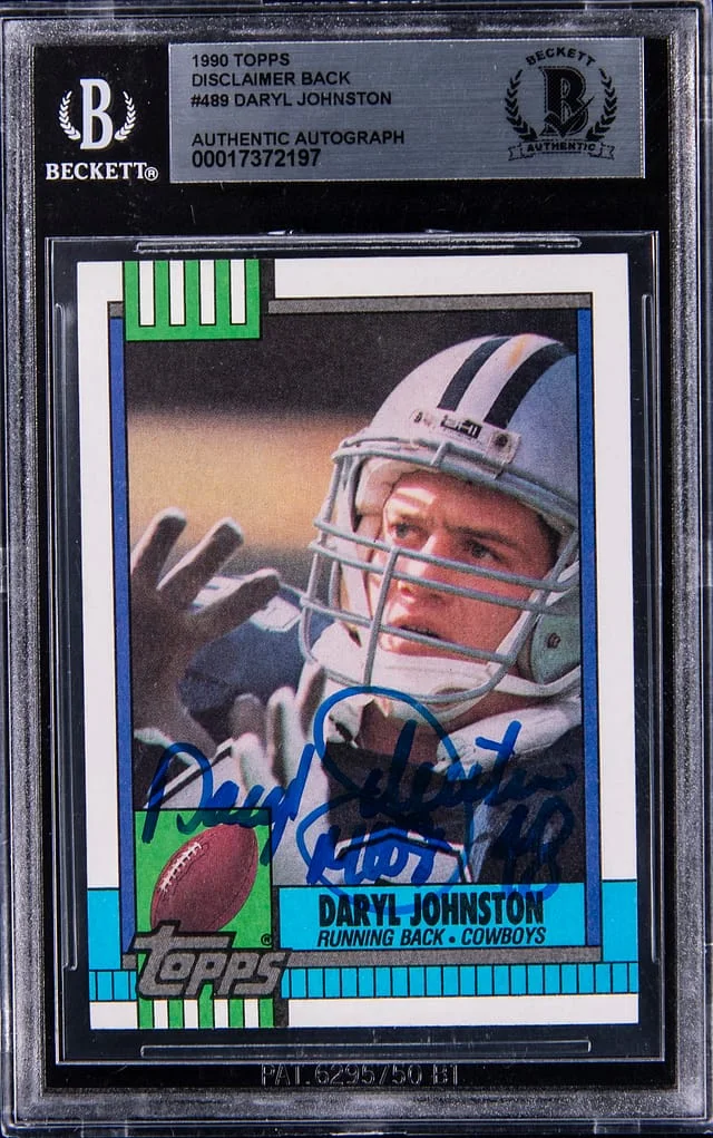 1990 Topps Daryl Johnston, Disclaimer Back #489 card image