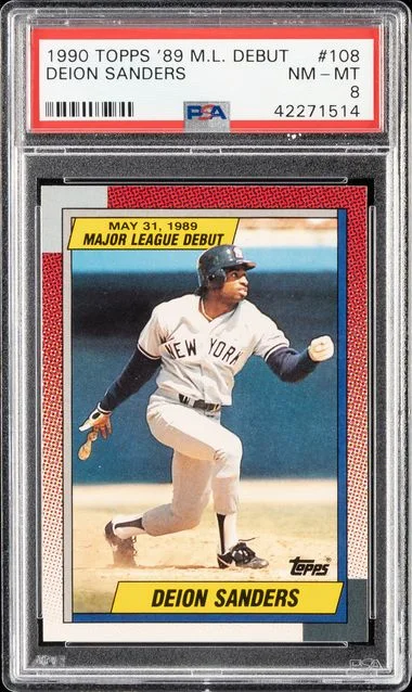 1990 Topps Deion Sanders 89 M.L. Debut #108 card image