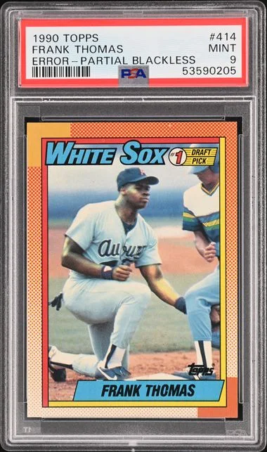 1990 Topps Frank Thomas Partial Blackless Error #414 card image