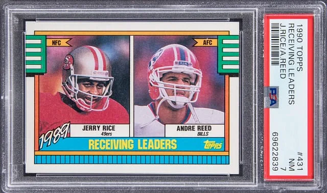 1990 Topps Jerry Rice/Andre Reed Receiving Leaders #431 card image