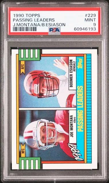 1990 Topps Passing Leaders Disclaimer Back-Missing Hashmarks #229 card image