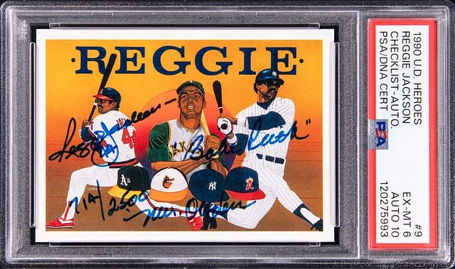 1990 Upper Deck Reggie Jackson Heroes Checklist Autograph #9 card image