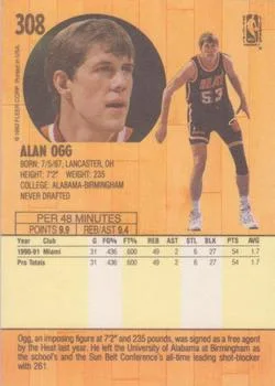 1991-92 Fleer Alan Ogg #308 card back image