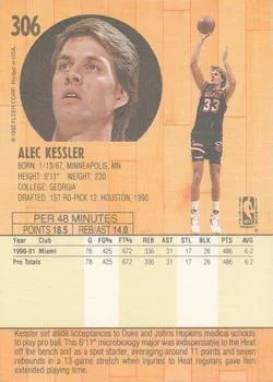 1991-92 Fleer Alec Kessler #306 card back image