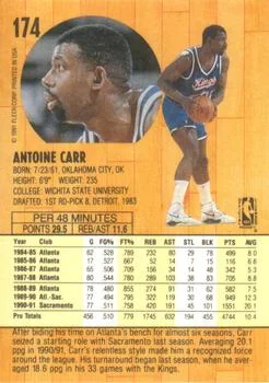 1991-92 Fleer Antoine Carr #174 card back image