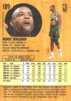 1991-92 Fleer Benoit Benjamin #189 card back image