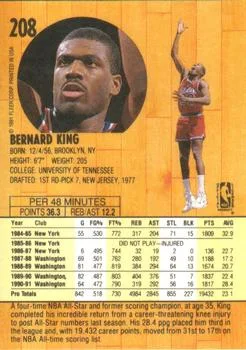 1991-92 Fleer Bernard King #208 card back image