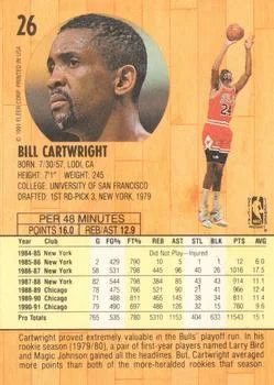 1991-92 Fleer Bill Cartwright #26 card back image