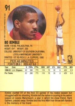1991-92 Fleer Bo Kimble #91 card back image