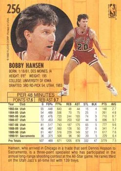 1991-92 Fleer Bobby Hansen #256 card back image