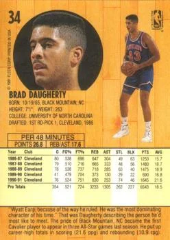 1991-92 Fleer Brad Daugherty #34 card back image