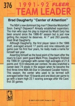 1991-92 Fleer Brad Daugherty #376 card back image