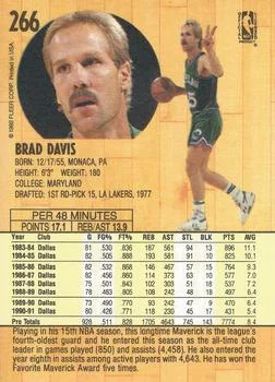 1991-92 Fleer Brad Davis #266 card back image