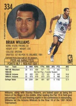 1991-92 Fleer Brian Williams #334 card back image
