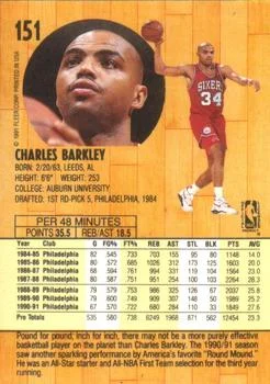 1991-92 Fleer Charles Barkley #151 card back image