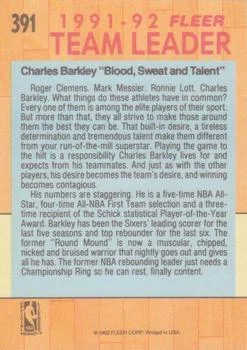 1991-92 Fleer Charles Barkley #391 card back image