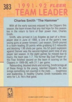 1991-92 Fleer Charles Smith #383 card back image