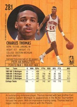 1991-92 Fleer Charles Thomas #281 card back image