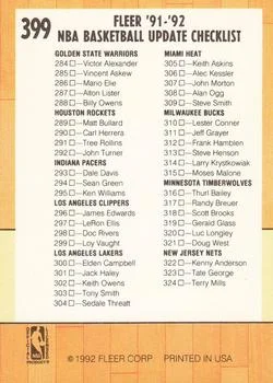1991-92 Fleer Checklist: 241-324 #399 card back image