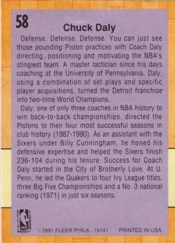 1991-92 Fleer Chuck Daly CO #58 card back image
