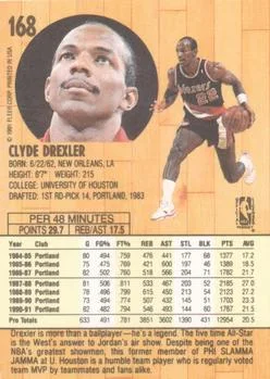 1991-92 Fleer Clyde Drexler #168 card back image