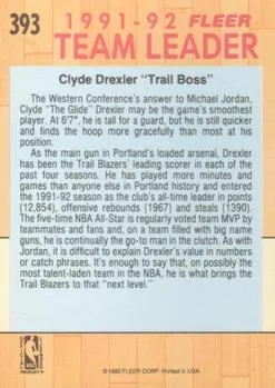 1991-92 Fleer Clyde Drexler #393 card back image