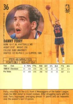 1991-92 Fleer Danny Ferry #36 card back image