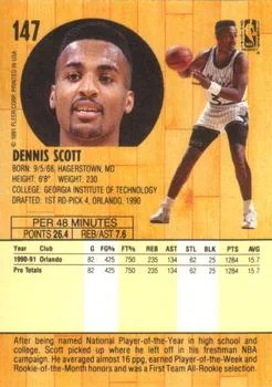 1991-92 Fleer Dennis Scott #147 card back image