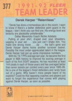 1991-92 Fleer Derek Harper #377 card back image