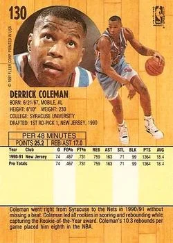 1991-92 Fleer Derrick Coleman #130 card back image