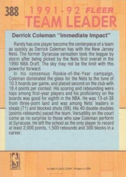 1991-92 Fleer Derrick Coleman #388 card back image