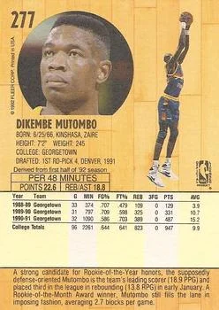 1991-92 Fleer Dikembe Mutombo #277b card back image