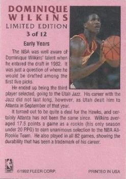 1991-92 Fleer Dominique Wilkins Limited Edition #3 card back image