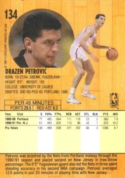 1991-92 Fleer Drazen Petrovic #134 card back image